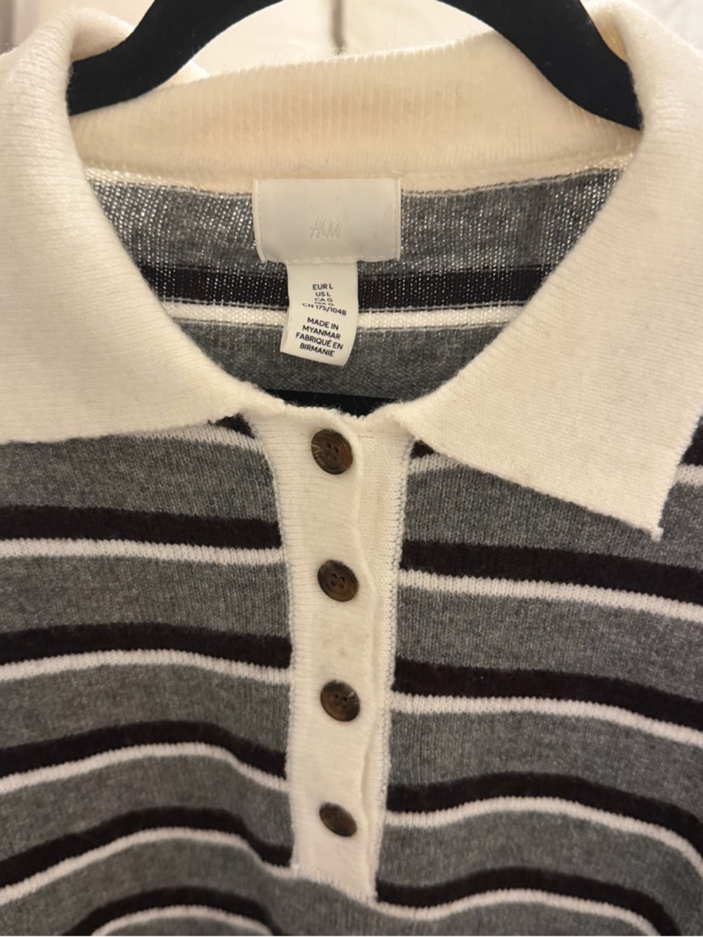H&M oversized polo sweater Gray melange/striped - Picture 7 of 9